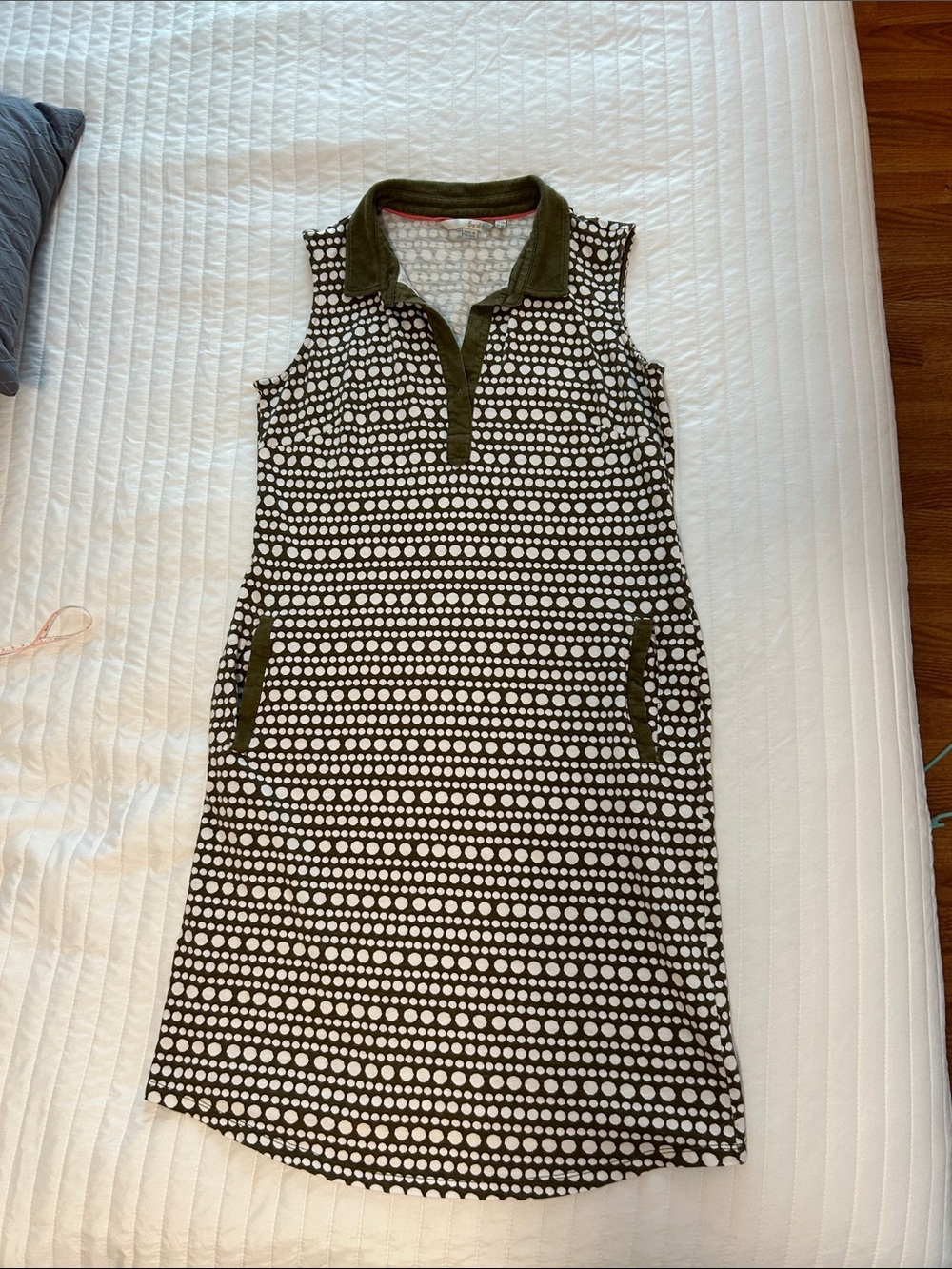 Boden olive green and White Polka Dot Sleeveless Polo Dress